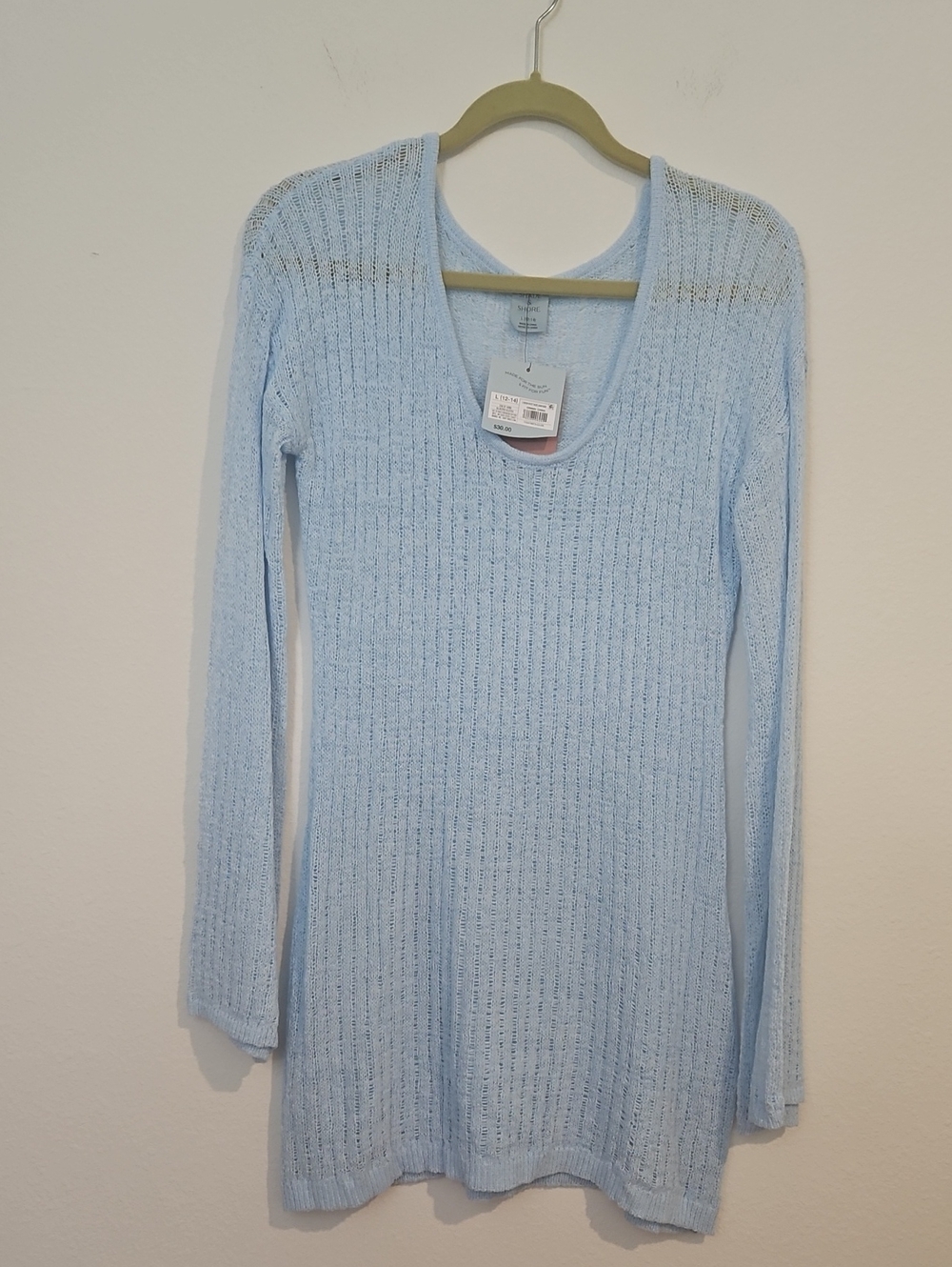 Shade & Shore Light Blue Knit Long Sleeve Sweater Dress